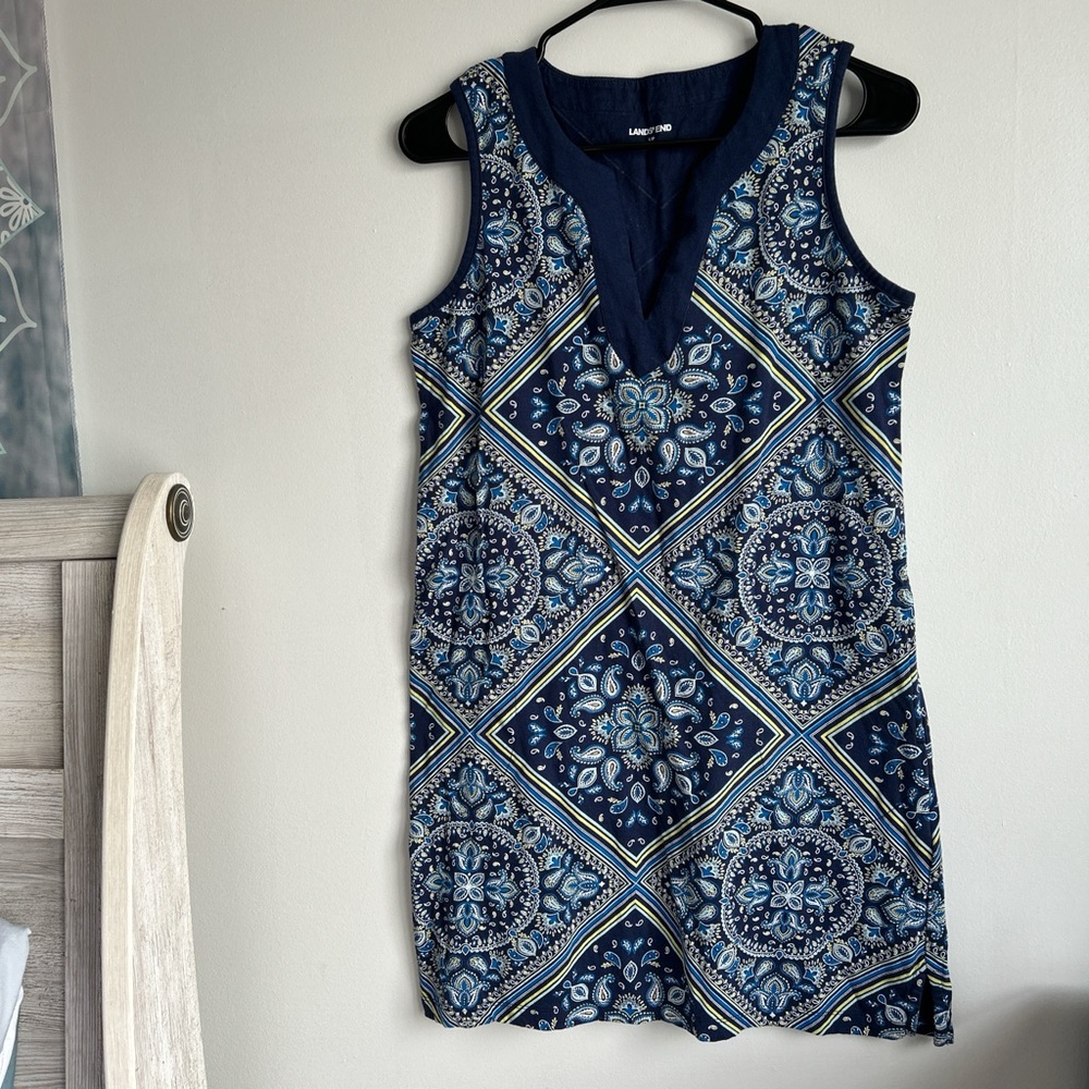 Lands' End Blue Patterned Women's Dress